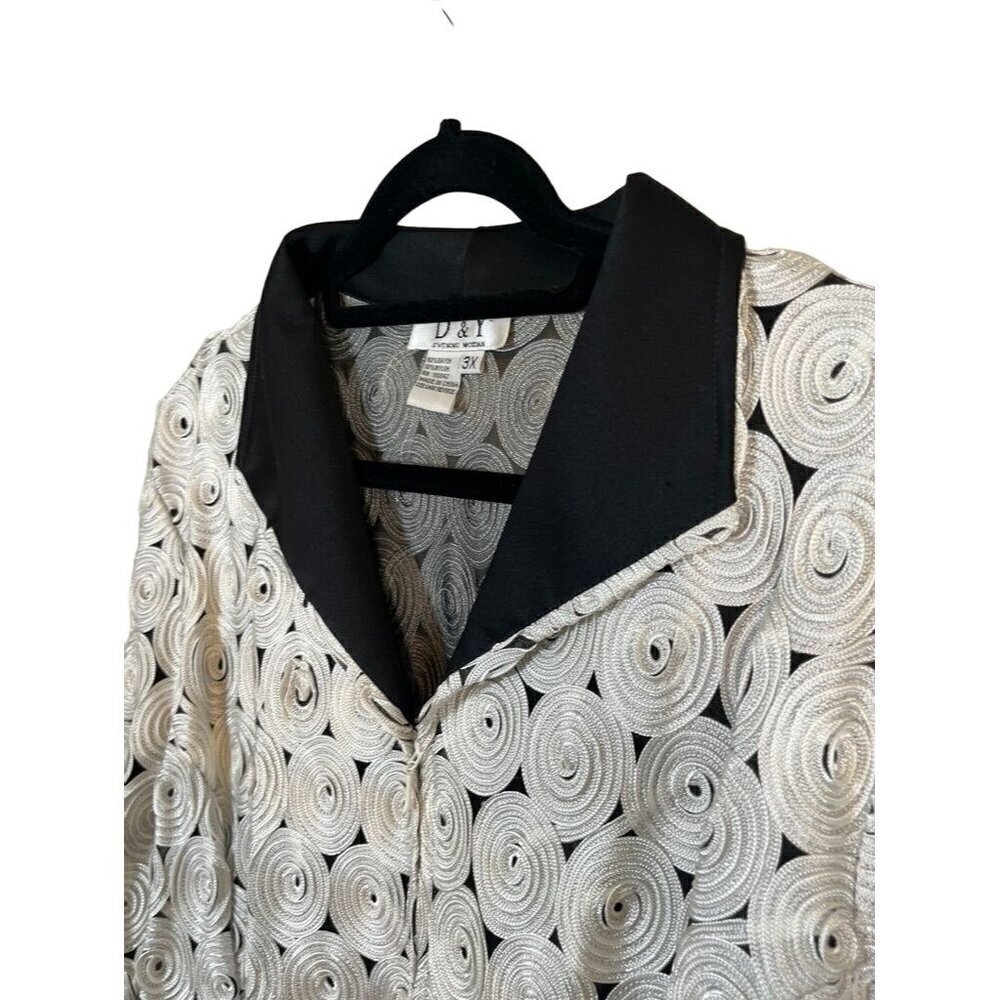 Retro Floral Rosette Jacket 3X Black White Evening Wedding Festive Holiday Chic - Picture 6 of 11